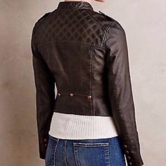 Anthropologie Hei Hei Vegan Leather Moss Green Moto Jacket sz S - Picture 6 of 15